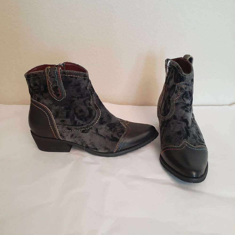 L' Artiste Country Pop Velvet and Leather Booties